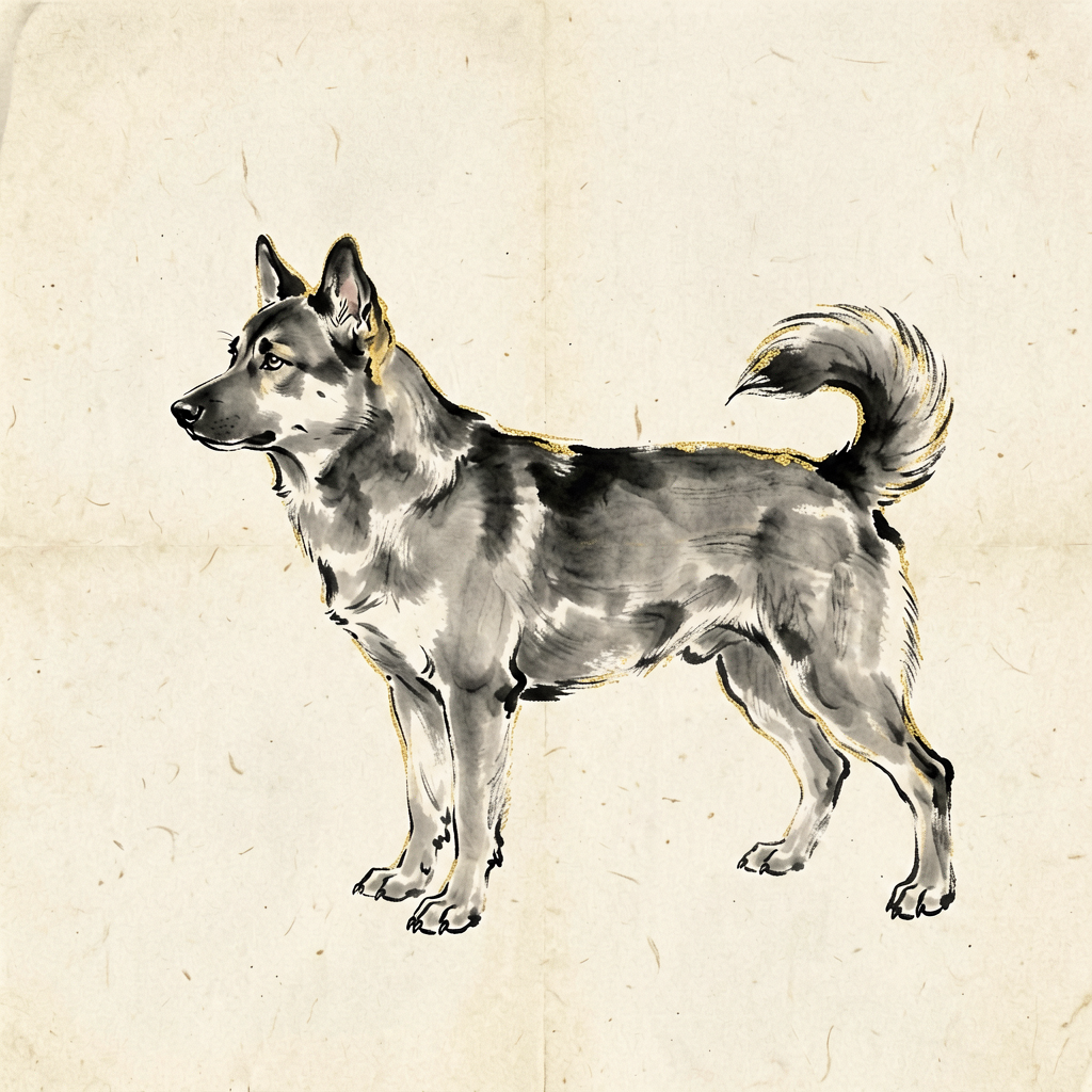 Dog ink-wash artwork