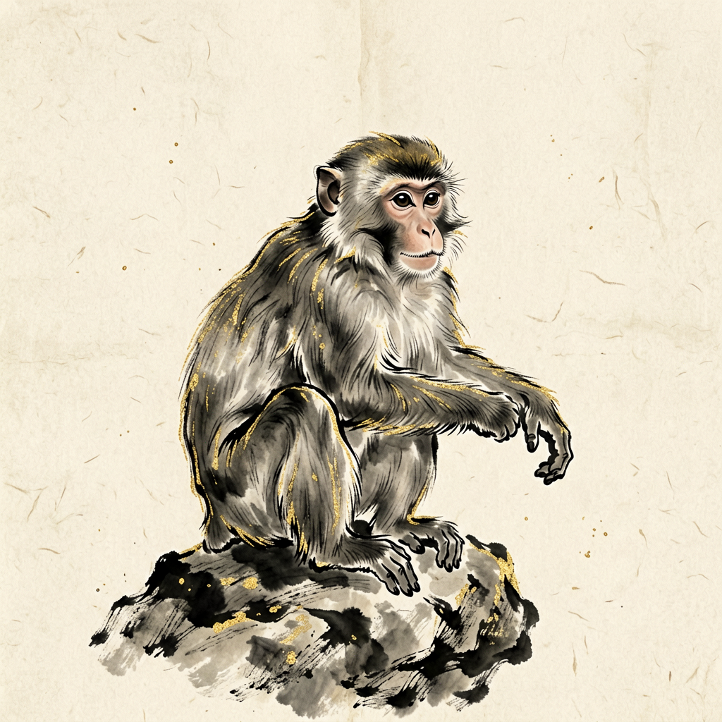 Monkey ink-wash artwork