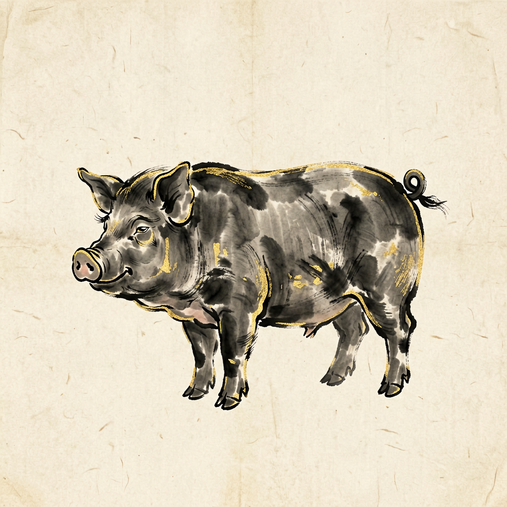 Pig ink-wash artwork