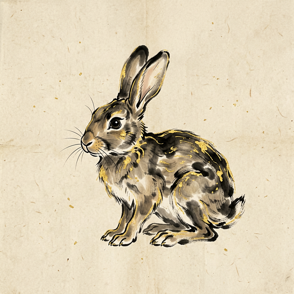 Rabbit ink-wash artwork