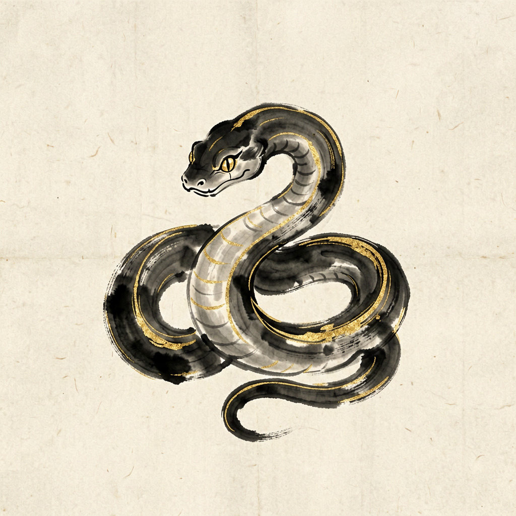 Snake ink-wash artwork