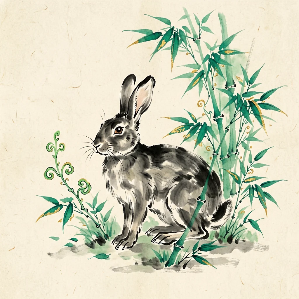 Wood Rabbit — ink-wash artwork